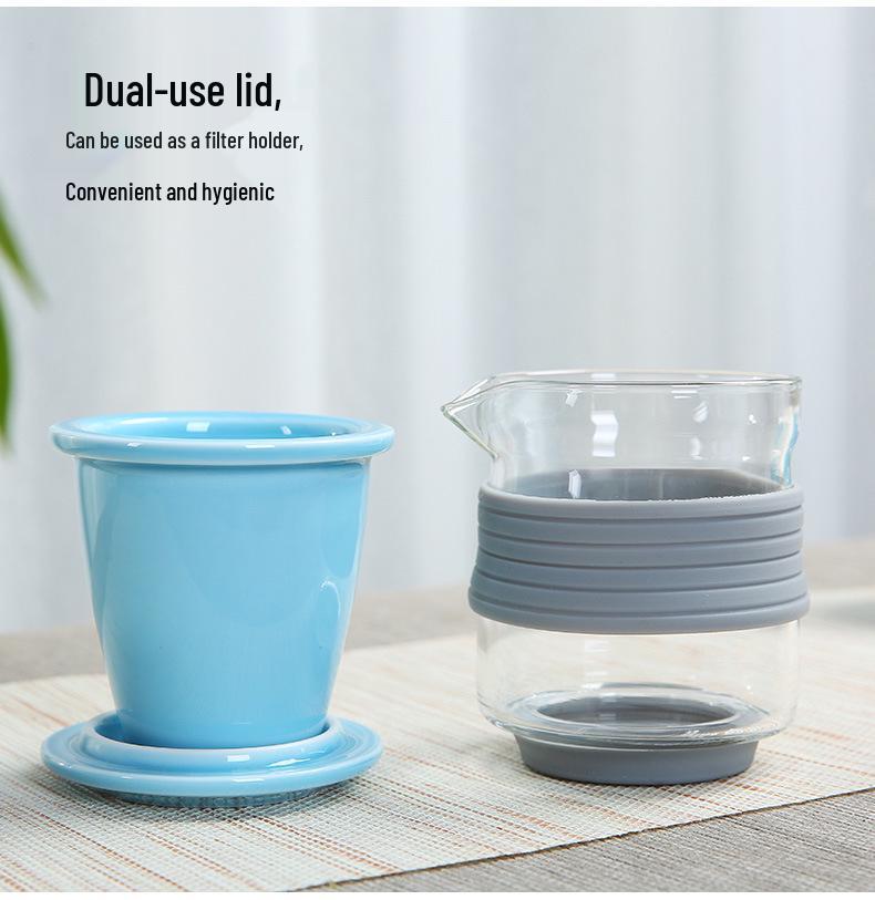 Portable Heat-Resistant Glass Teapot Set with Ceramic Quick Cup and Travel Bag – Ideal for Festivals or Business Gifts