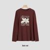 Rongtai Women's 2025 Autumn Retro Casual Printed Cotton Long Sleeve T-shirt