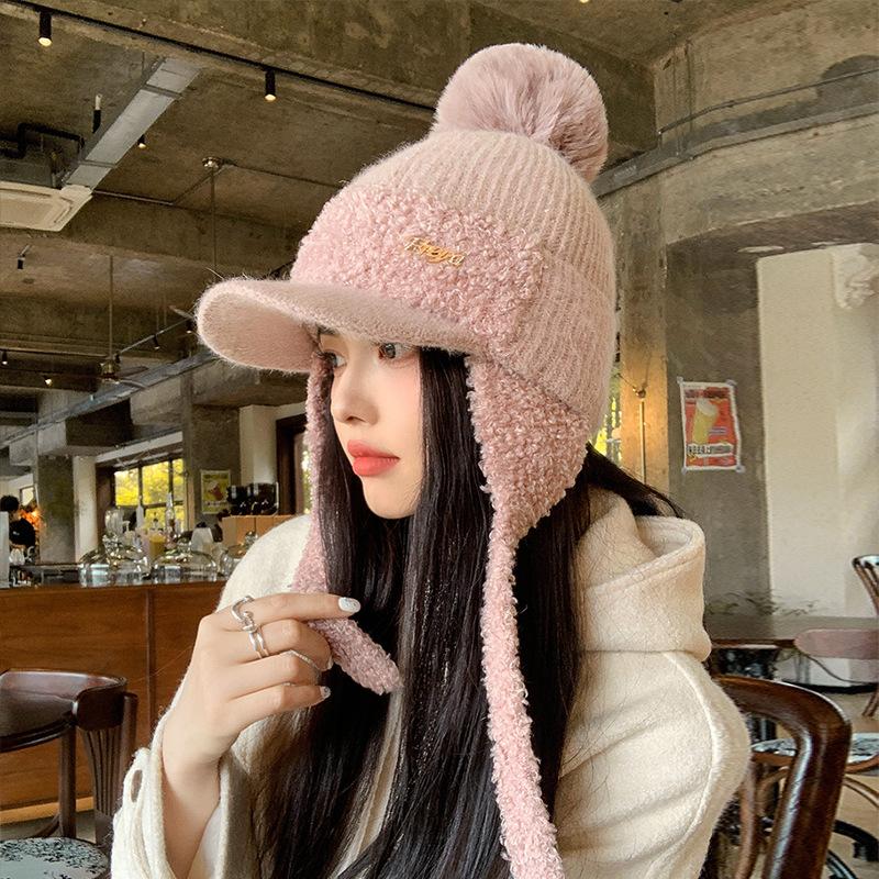Winter Hairball Cap Children's Fleece Warm Ear Protection Duck Tongue Baseball Cap Showing Face Small Versatile Fashion Knitted Wool Cap