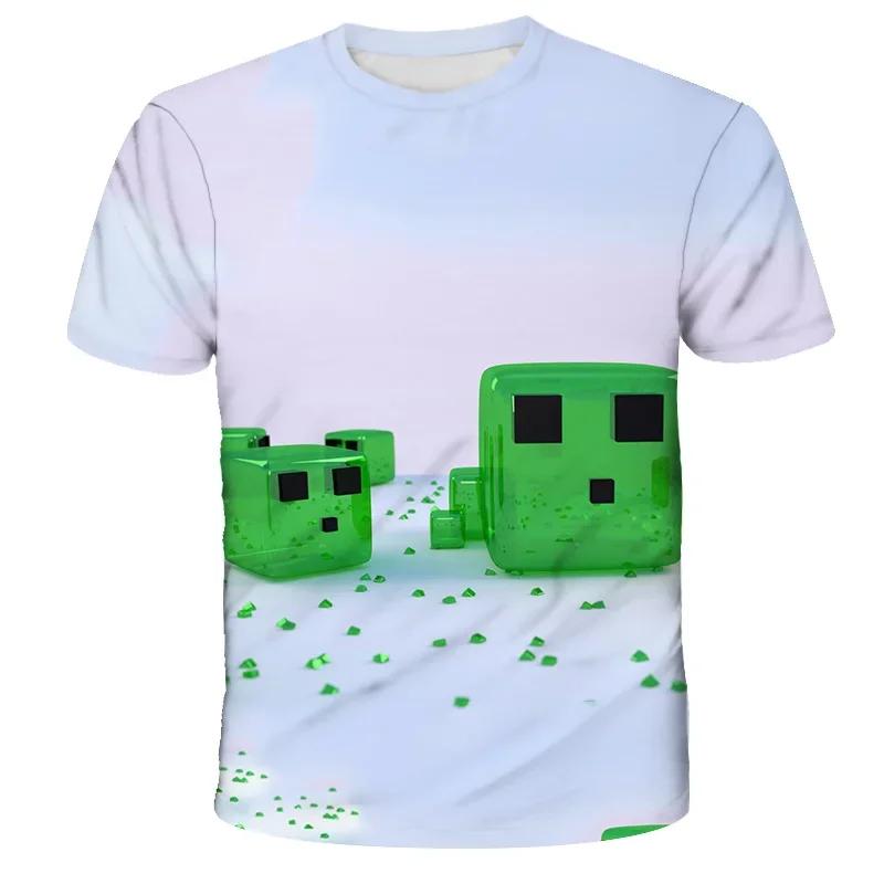 Boys T Shirt Minecraft 3D Printed Casual Summer Cute Boys Girls Building Blocks Cartoon T-shirt Popular Tops Inside Outside Mc