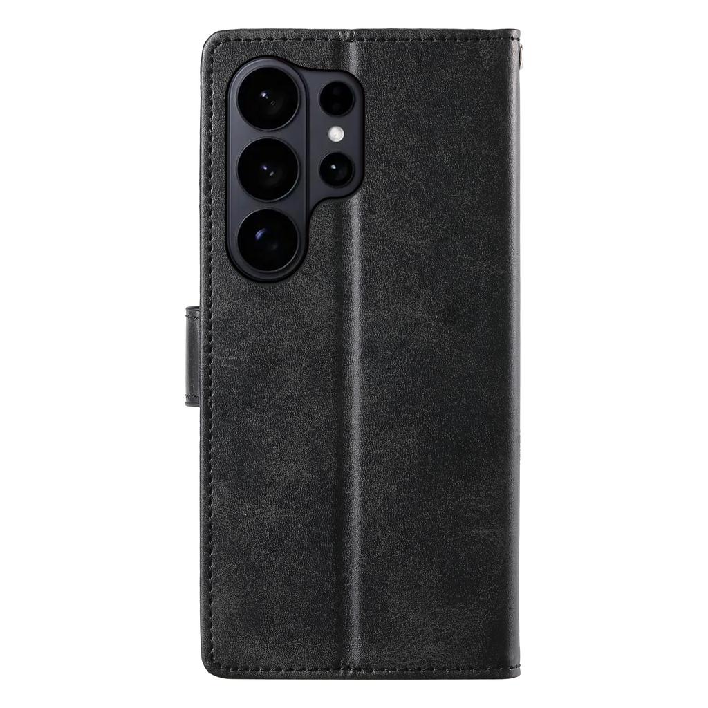 For Samsung Galaxy S26 Ultra Case Stand Wallet Calf Texture PU Leather Flip Phone Cover with Wrist Strap