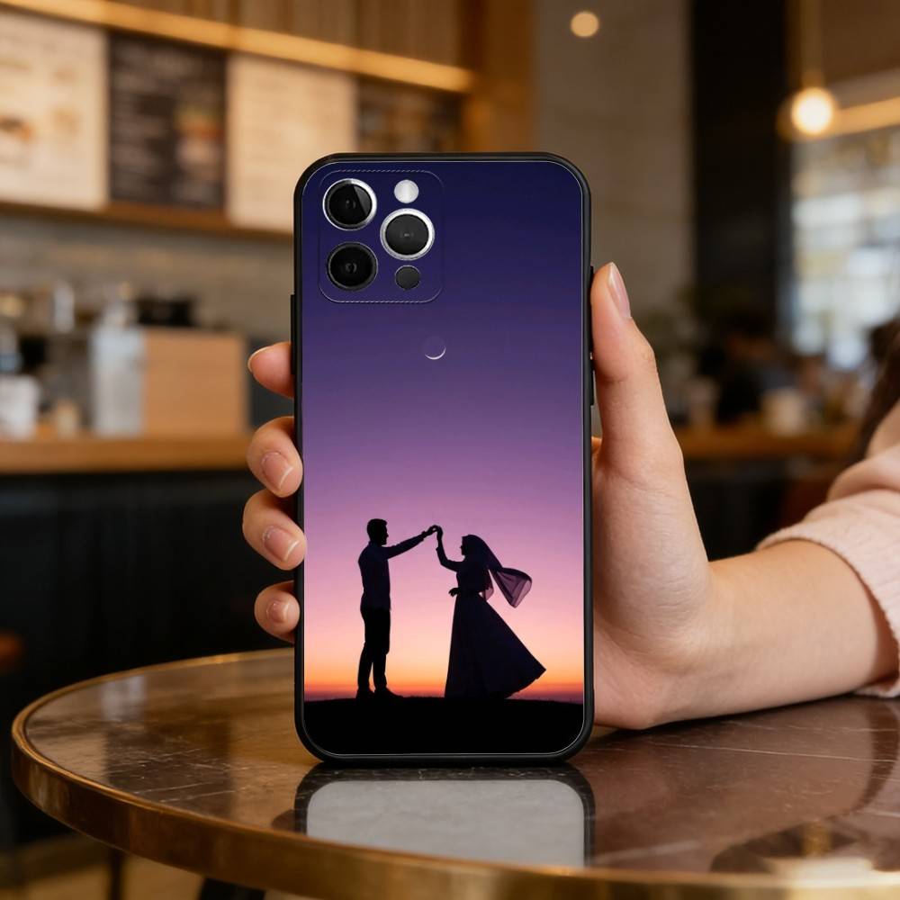 Romantic Couple Silhouettes Phone Case For iPhone 17,16,15,14,13,12,11 Plus,Pro Max,Soft Silicone Black Cover