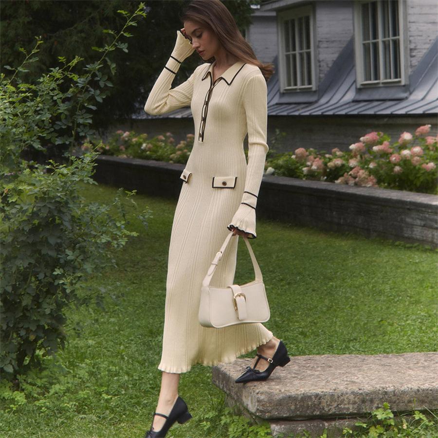Chic Lace Knit Dress - New Autumn Winter Chunky Knit Wrap Dress with Stand Collar