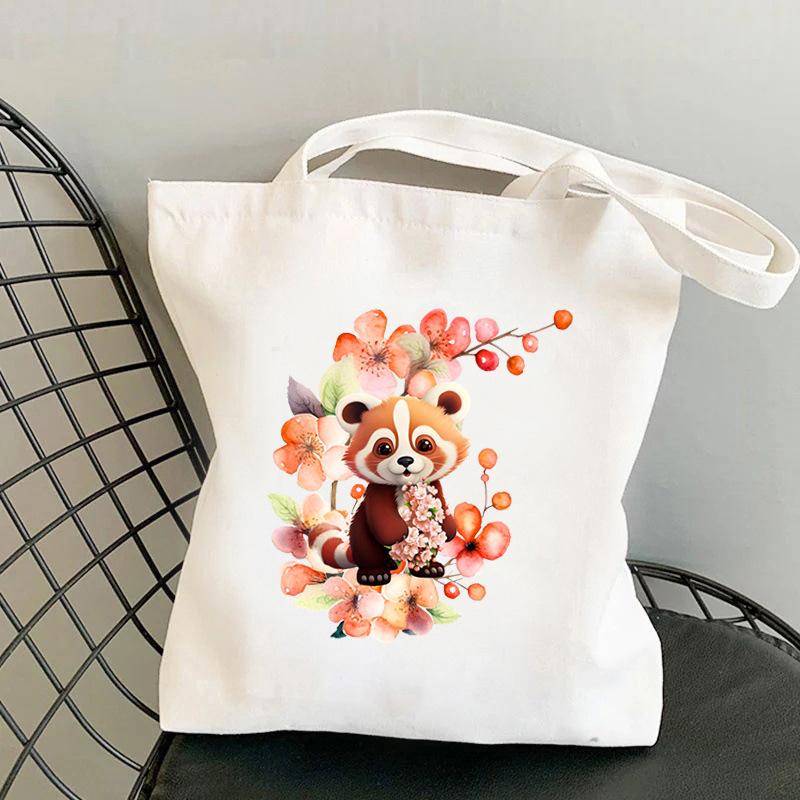 Cherry Blossoms Animal Koala Printed Shoulder Bag Student Large Capacity Canvas Eco-Friendly Bag
