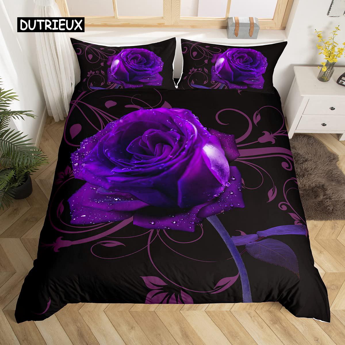 

Комплект постельного белья с розовым рисунком, размер Queen, комплект постельного белья с 3D-принтом и цветочным принтом, ботанический цветущий чехол из микрофибры EU single(135x200cm)