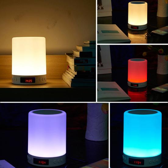 LED Light Wireless Bluetooth-compatible Speaker FM Radio Clock Mic Stereo Music Player