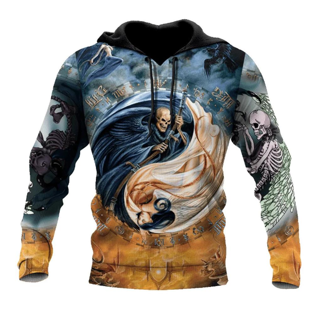 Primavera Outono Moda Masculina Casual Moletom Com Capuz 3D Estampa de Caveira Homens Horror Pullovers Moletons Streetwear Agasalhos Grandes Tops