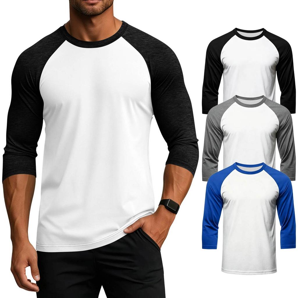 Men's Raglan Sleeve Athletic Shirt Three Pack 3/4 Sleeve Lightweight Breathable Sports Tops for Gym Running Training Casual Wear