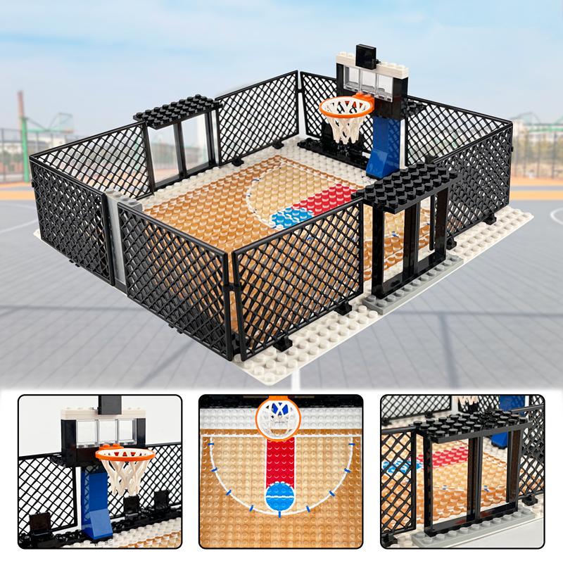 NEW Scene Basketball Court Hoop Campus Cage Sports Meeting Field Street Community Stands Building Blocks Model Sets Bricks