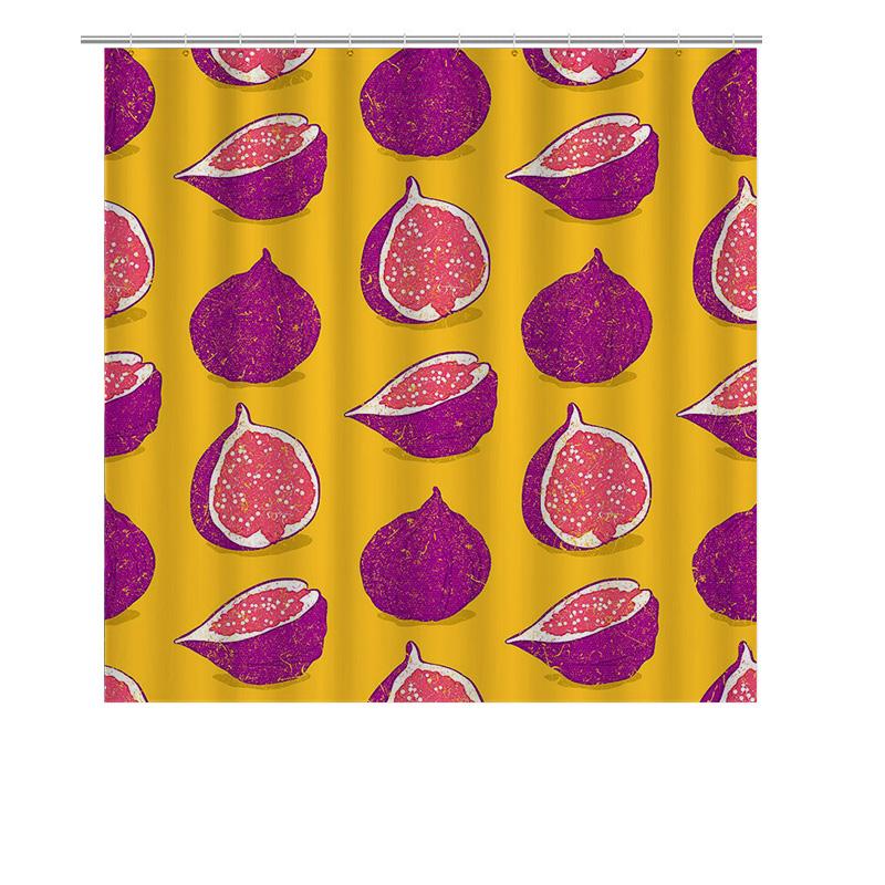 Bright Yellow Fig Pattern Shower Curtain Waterproof Fabric Bathroom Decoration For Home Decor Figs Fruit Print Custom Size Avail