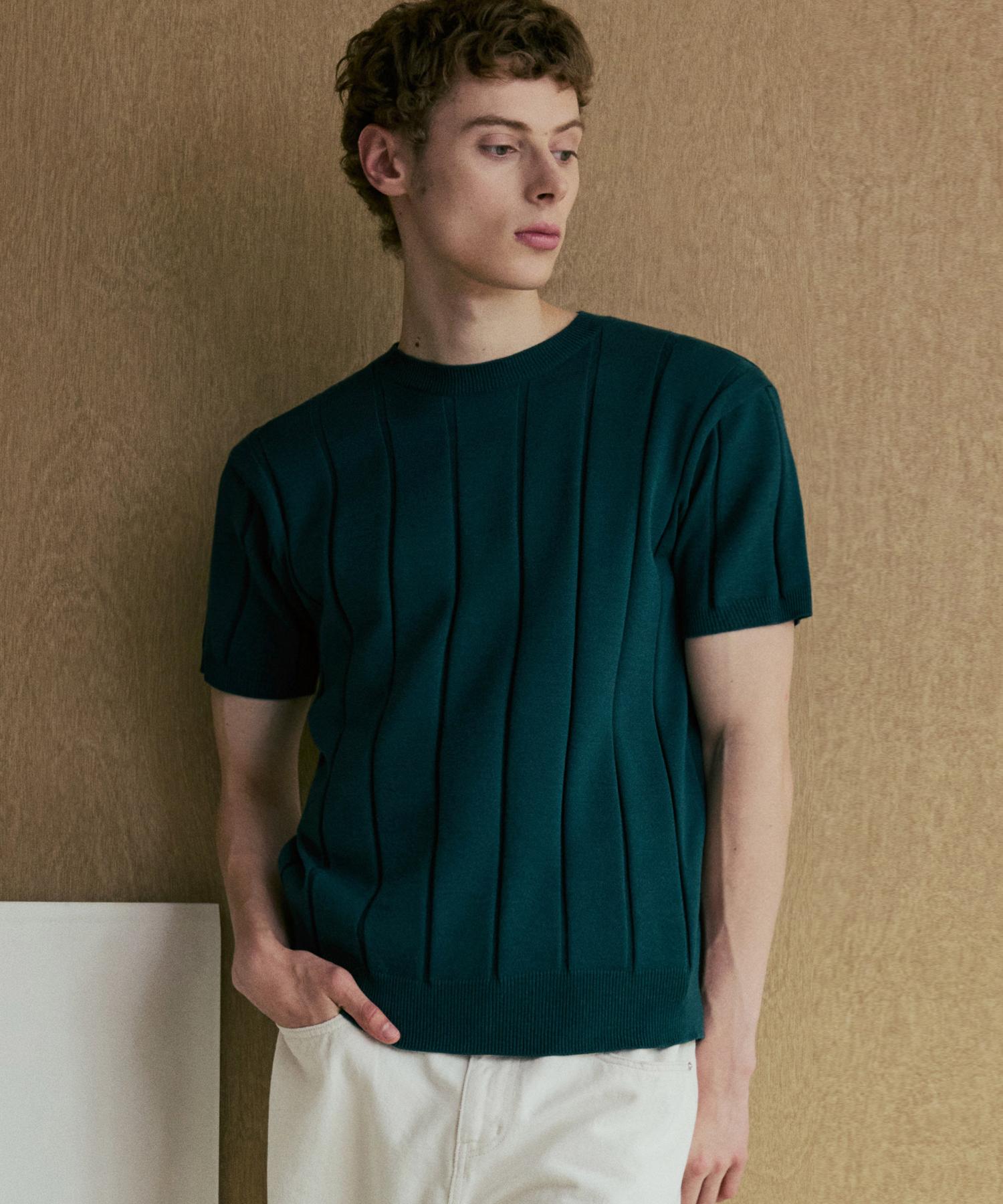 Nod You Round Ribbed Short Sleeve Knit [Green] M