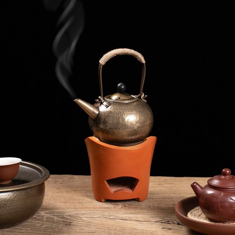 Handmade Pure Copper Teapot Charcoal Stove Brewing Traditional Chinese Tea Light Luxury Vintage Style