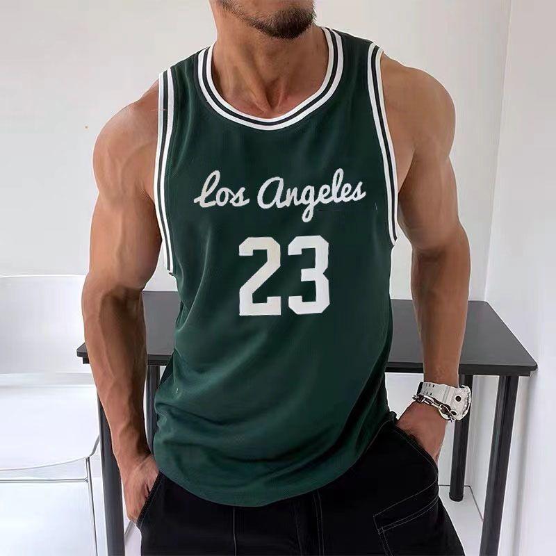 Sommer Rundhals 3D-Druck Top Modisches Lässiges Basketballtrikot Schnelltrocknend und Atmungsaktiv Sport Ärmellose Weste Herren T-Shirts S