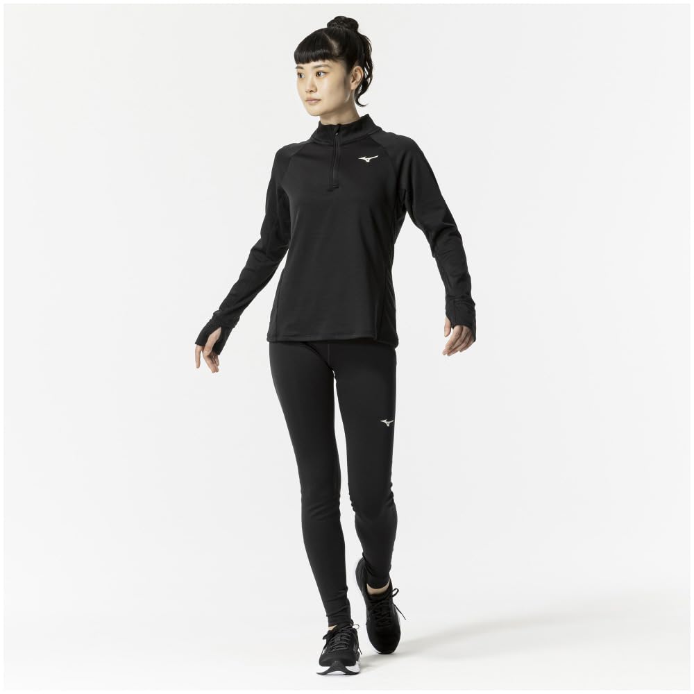 Mizuno Warmer Light Running Aurora Reflective Black Women's Shirt, Half-Zip, Design, Warm, Fleece-Lined, Stretch, Print, J2MCA705,