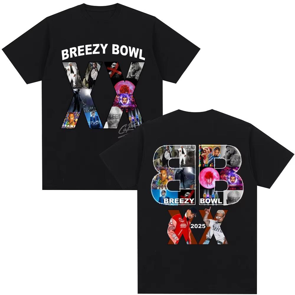 Chris Brown Breezy Bowl XX Tour 2025 T Shirt Album Men's Women Fashion Hip Hop T-shirt Oversized Cotton T Shirts Gift Streetwear