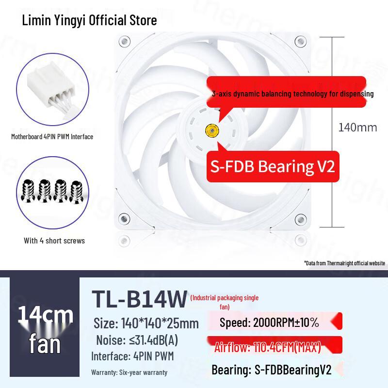 Высокопроизводительный низкошумный ШИМ-вентилятор Thermalright TL-B14B Extreme 14 см