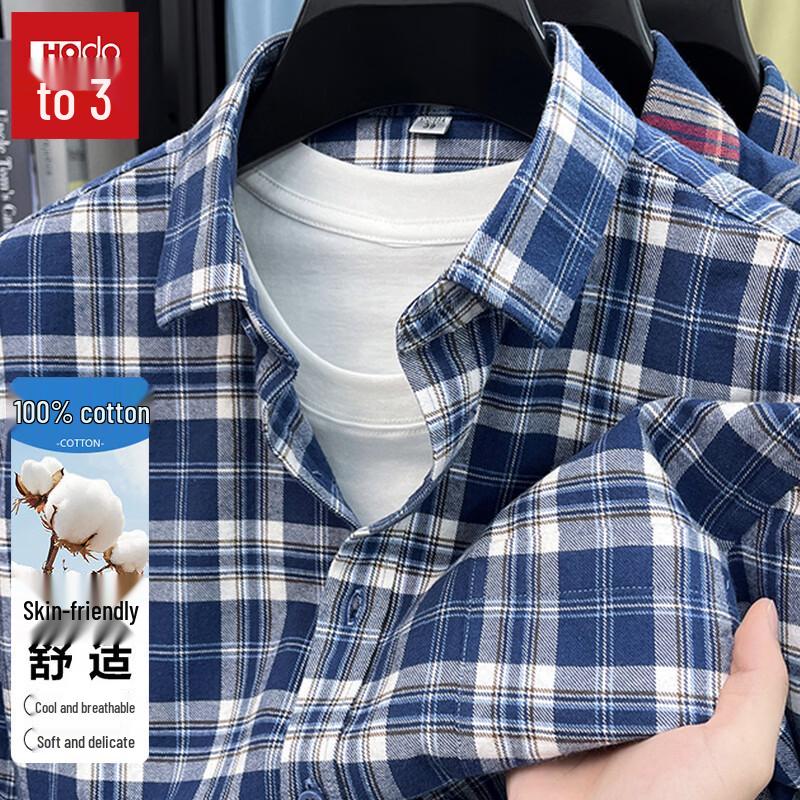 Hodo Men s 100% Cotton Wrinkle-Resistant Plaid Long-Sleeve Shirt 45