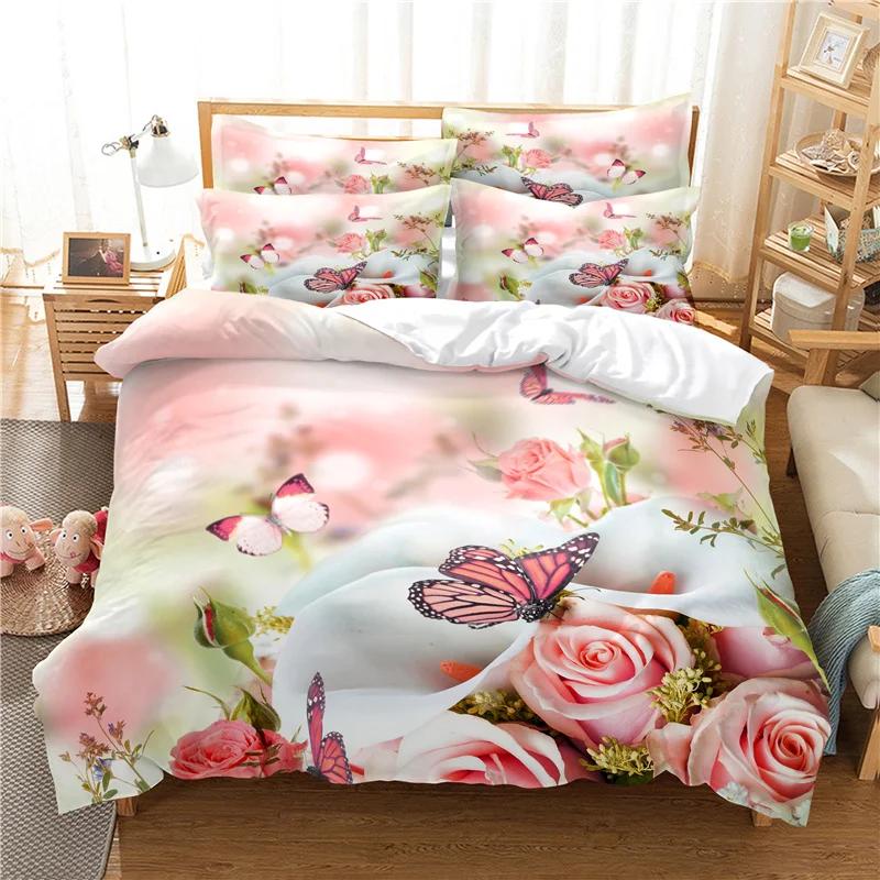 

Princess Duvet Cover Sets Bedding Cover Full Size Reactive Printing Fashion Girl Beautiful Butterfly Cartoon Bedlinens Set Pink EU single(135x200cm)