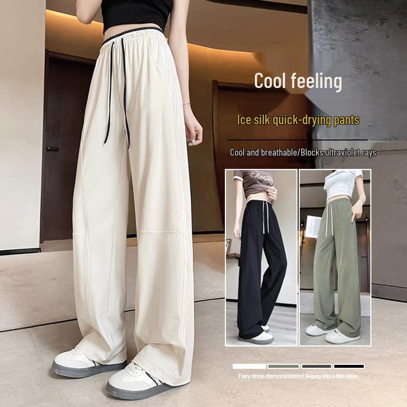 

Women s 2025 Ice Silk Quick-Dry Wide-Leg Slim Fit Sports Pants L