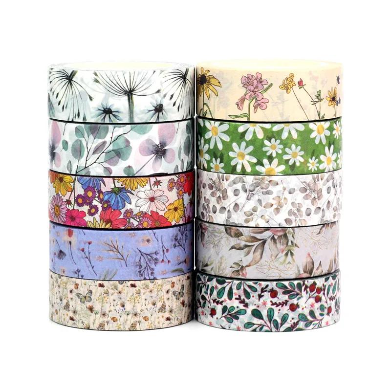 NEW 1X 10M Decor Flower Leaves Japanese Paper Cinta Washi Tape Set for Scrapbooking Masking Tape Cute Journal Kawaii Papelaria