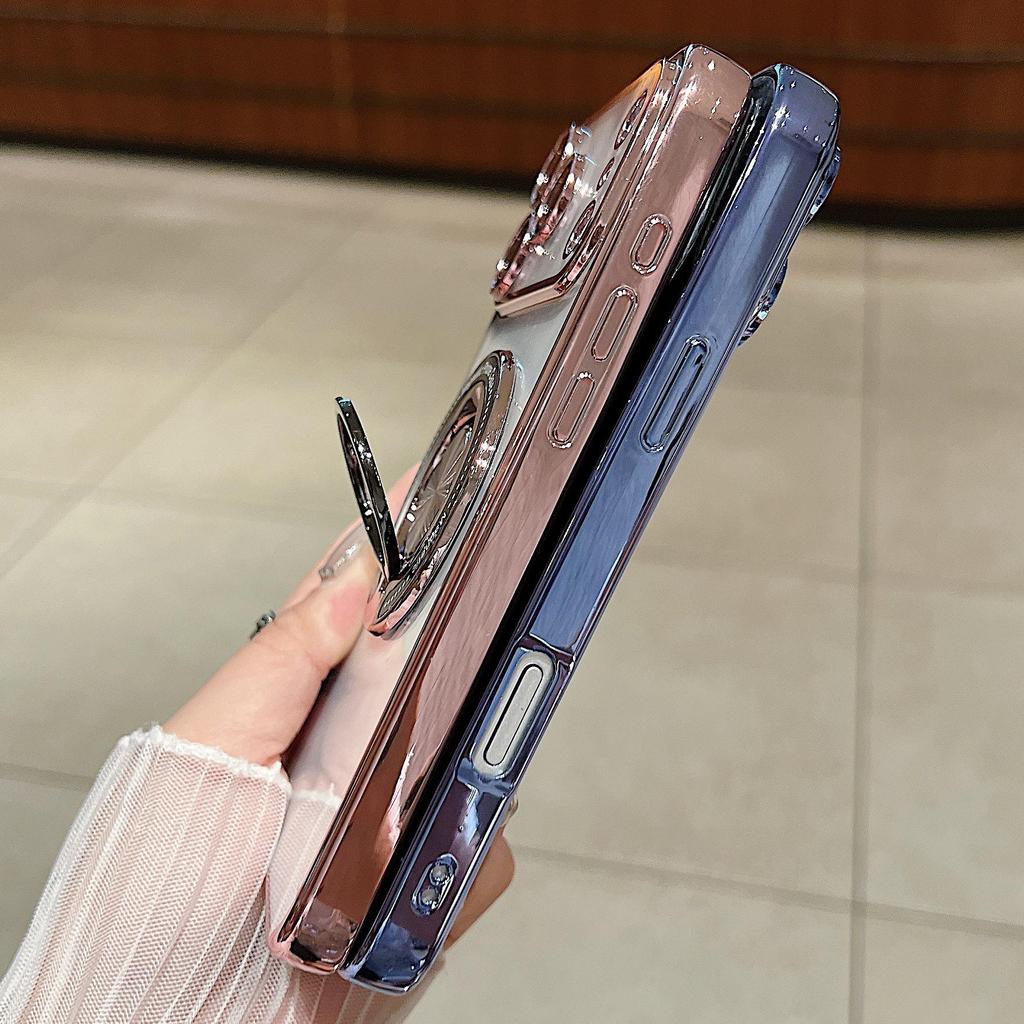 iPhone17PROMAX Electroplated Rotating Ring Magnetic Stand Case - Compatible with Apple 16 & 15 Soft Protection