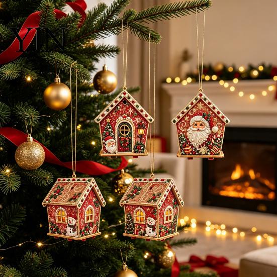 Kreatives Geschenk für Erwachsene DIY Weihnachts-Perlenkunst Malerei Hängender Anhänger Bausatz, 3D Perlen Lebkuchenhaus Dekoration Haus Handgemachte Miniatur