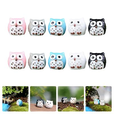 10 Pcs Owl Ornament Sculptures and Figurines Toy Microlandscape Ornaments Model