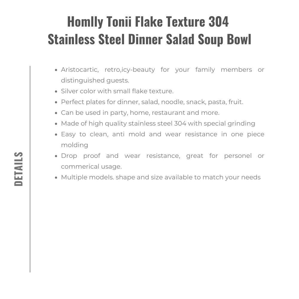 Homlly Tonii Flake Texture 304 Stainless Steel Dinner Salad Soup Bowl (X3PCS)