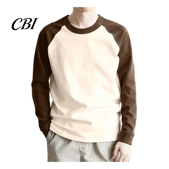 Men Raglan Block Shirt Shirt, Long Sleeve Crew Neck T-shirt, Warm Layering Tees for Casual Pullover Base Layer Autumn Winter Regular Fit