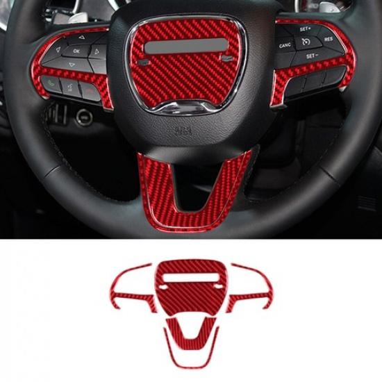 Set Red Carbon Fiber Car Front Steering Wheel Sticker For Dodge Charger 2015-22