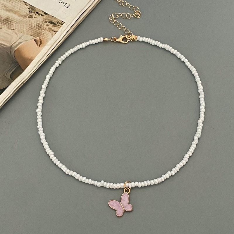 

New White Seed Beads Choker Necklace for Girl Women Butterfly Fashion Summer Autumn Neck Zircon Gift for Girl Daughter Wholesal