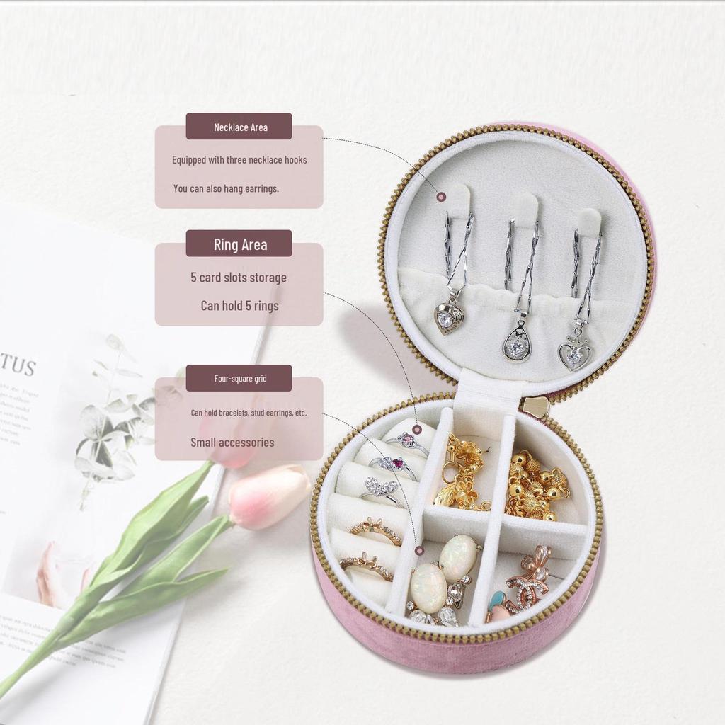 Velvet Travel Jewelry Box: Compact Storage for Rings & Necklaces