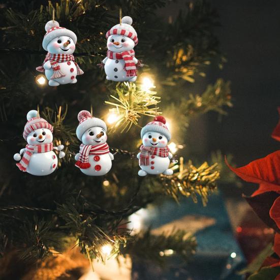5Pcs Cute Cartoon Snowman Ornaments Acrylic Hanging Decor for Christmas Tree Car Rearview Mirror