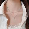 Luxury Double-Layer Pearl Zirconia Square Geometric Necklace - Versatile Clavicle Chain for Chic Commuting