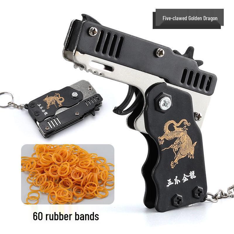 Mini Folding Metal Rubber Band Gun Keychain for Kids