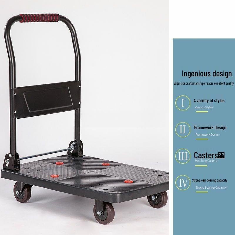 Compact Silent Folding Handcart - Portable 4-Wheel Household Flatbed