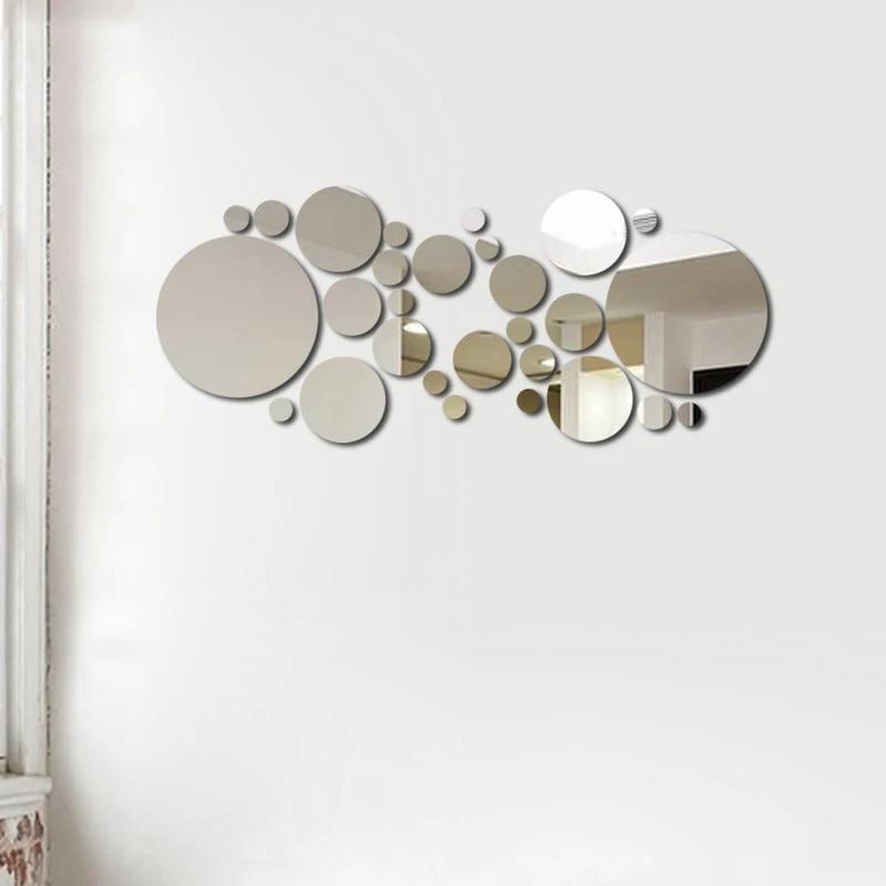 26 PCs 3D Acrylic Mirror Wall Sticker, Round Mirror, DIY Bedroom, Bathroom and TV Background Room Sticker Wall Decoration
