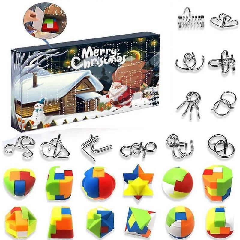 Metal Wire and Plastic Puzzles Advent Calendar 2025 Christmas Countdown Calendar Xmas Gift Box with 24 Pc Magic Brain Teaser Toy