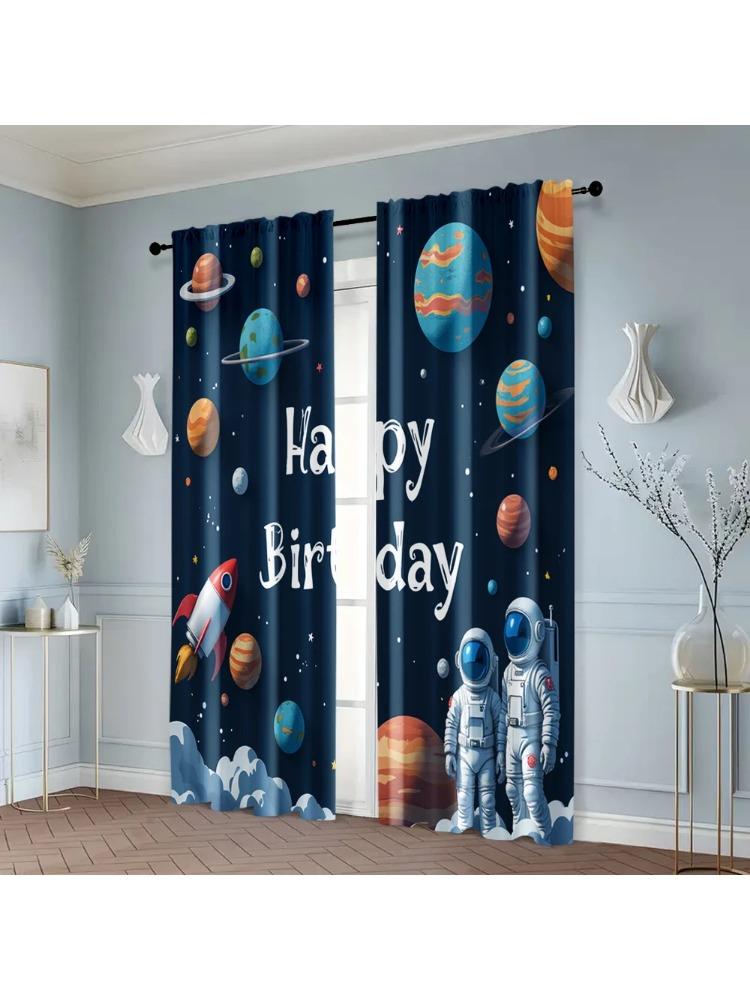 

2pcs Curtain Popular Astronaut Birthday Versatile Polyester (without rod) Art Deco Festive Use for Living Room Bedroom 100*130 Rod Pocket 1pcs