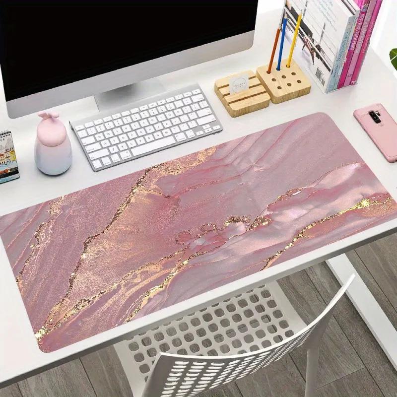 1pcs Pastel Blue Pink Gold Marble Print Stitched Edges Large Nonslip Gaming Mouse Pad Desk Mat
