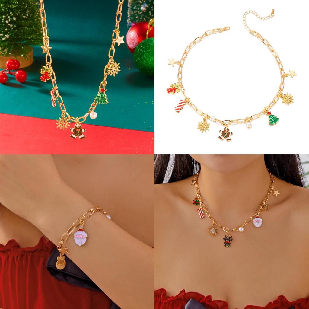 Snowflake Christmas Necklace And Earrings Set With Alloy Accents For Seasonal Gift