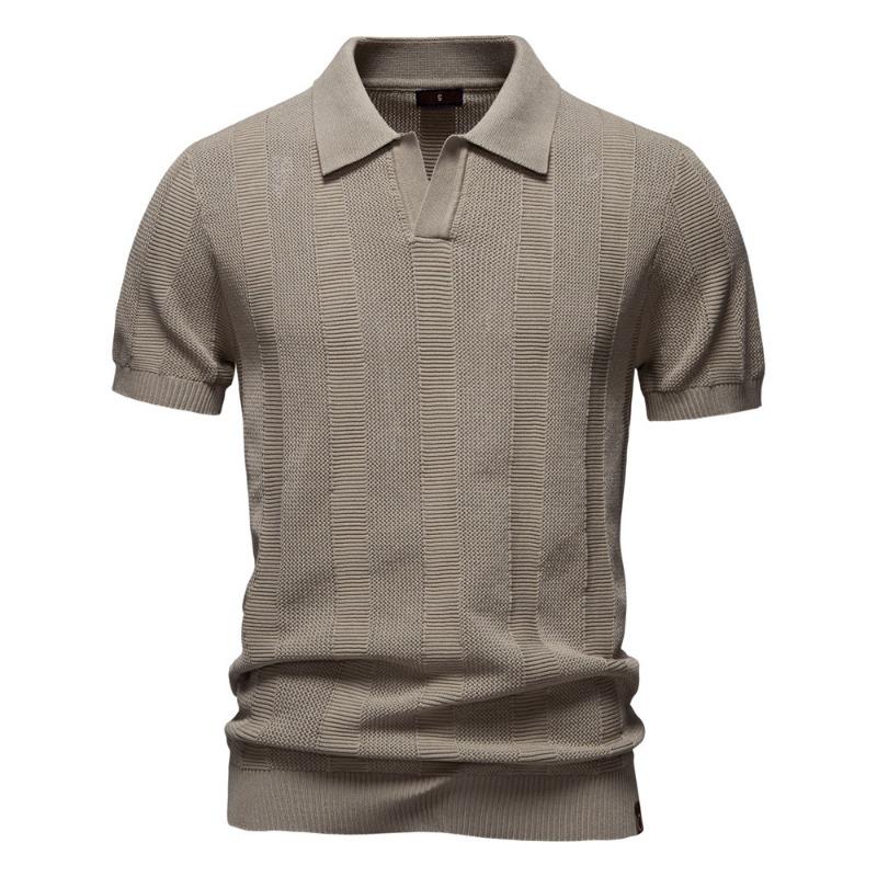 Men S Short Sleeve Striped Hollow Out Polo Shirt