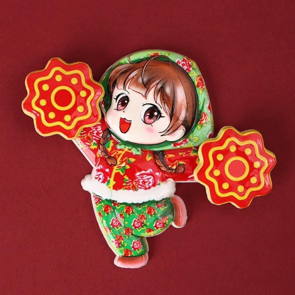 3D Rotating Refrigerator Magnets Traditional Handmade New Year Magnetic Sticker God of Wealth Cartoon God of Wealth Sticker