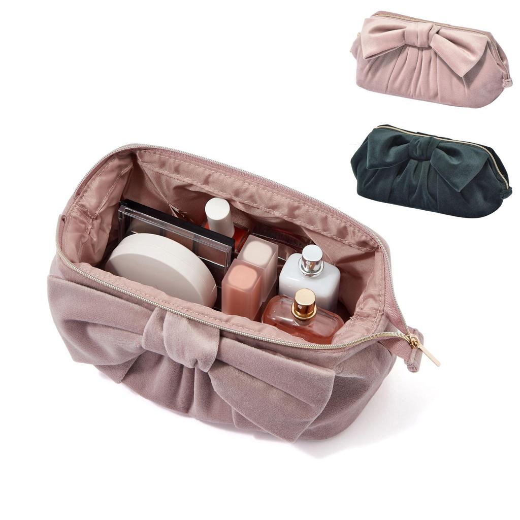 Francfranc Velvet Ribbon Wire with Makeup Cosmetic Storage Pouch, Pink, Pocket, Pouch,