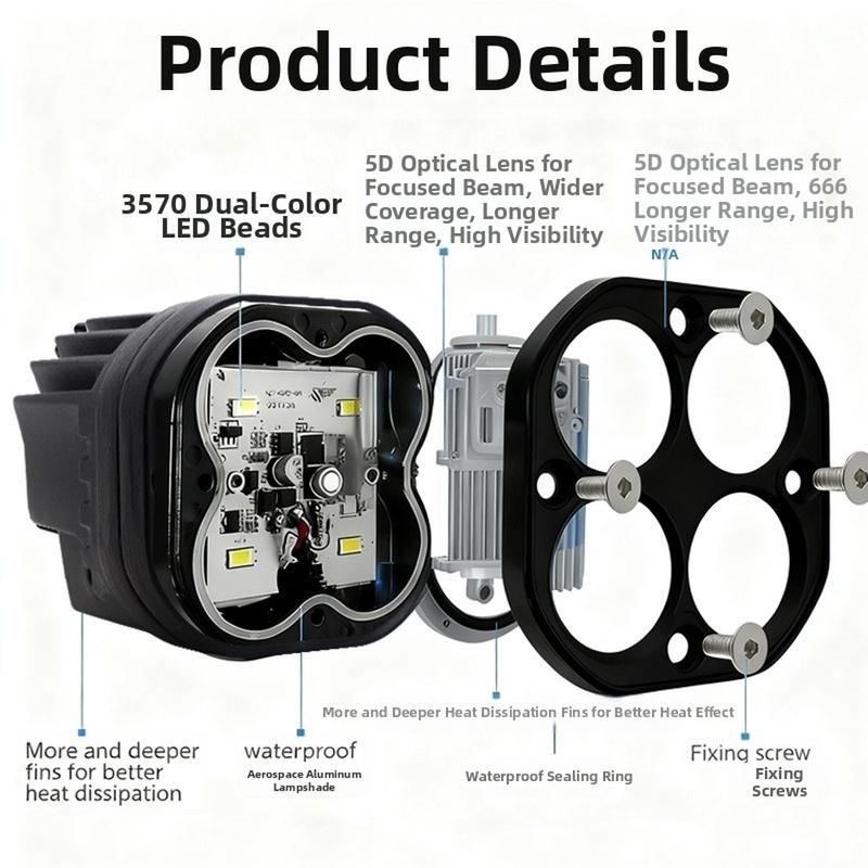 40W LED Work Light Bar Clover Lens Spot Beam Off Road Driving Lamp White Yellow Fog Lamp Headlight Car Accessories 12-80V