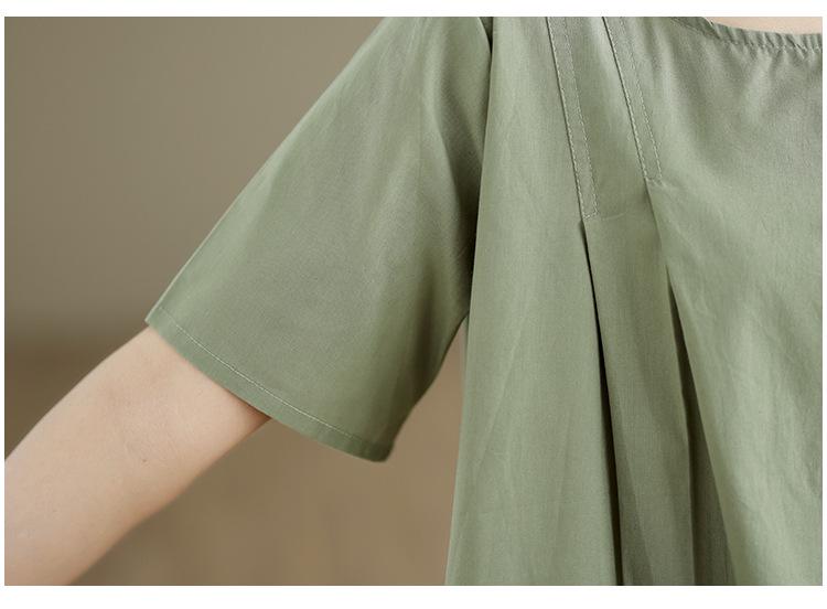 Retro Cotton Linen Short Sleeve Round Neck Top - Summer Solid Color Linen T-shirt