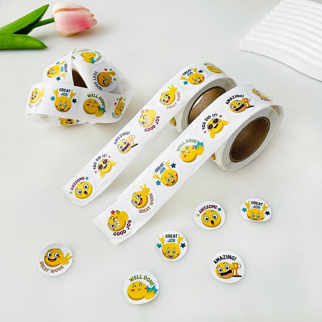 500pcs/roll Cartoon Funny Smile Face Expression Reward Stickers 8 Designs 2.5cm/1.0in Round For Pad Fridge Gift Diy Decoration