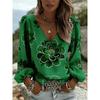 Essential for spring and summer, this V-neck long-sleeved style features floral prints. It is elegant and fitted, perfect for dates and vacations.