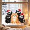 Decorative Festive Cat Stickers Christmas Window Cling, Cartoon Cats Sticker with Santa Hat, Removable Holiday Home Embellishments PVC Static