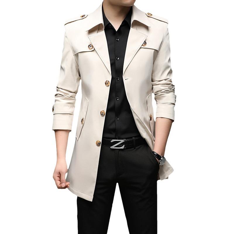 Men's Mid-Length Trench Coat, Autumn Korean Style Jacket, Simple Design, 9 Colors Available